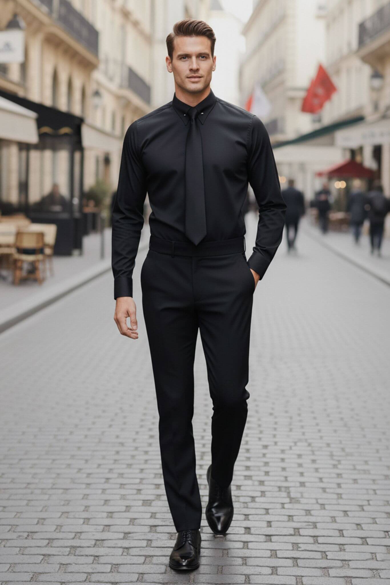 Men's Black Pin Collar Dress Shirt - SUITHARBOR