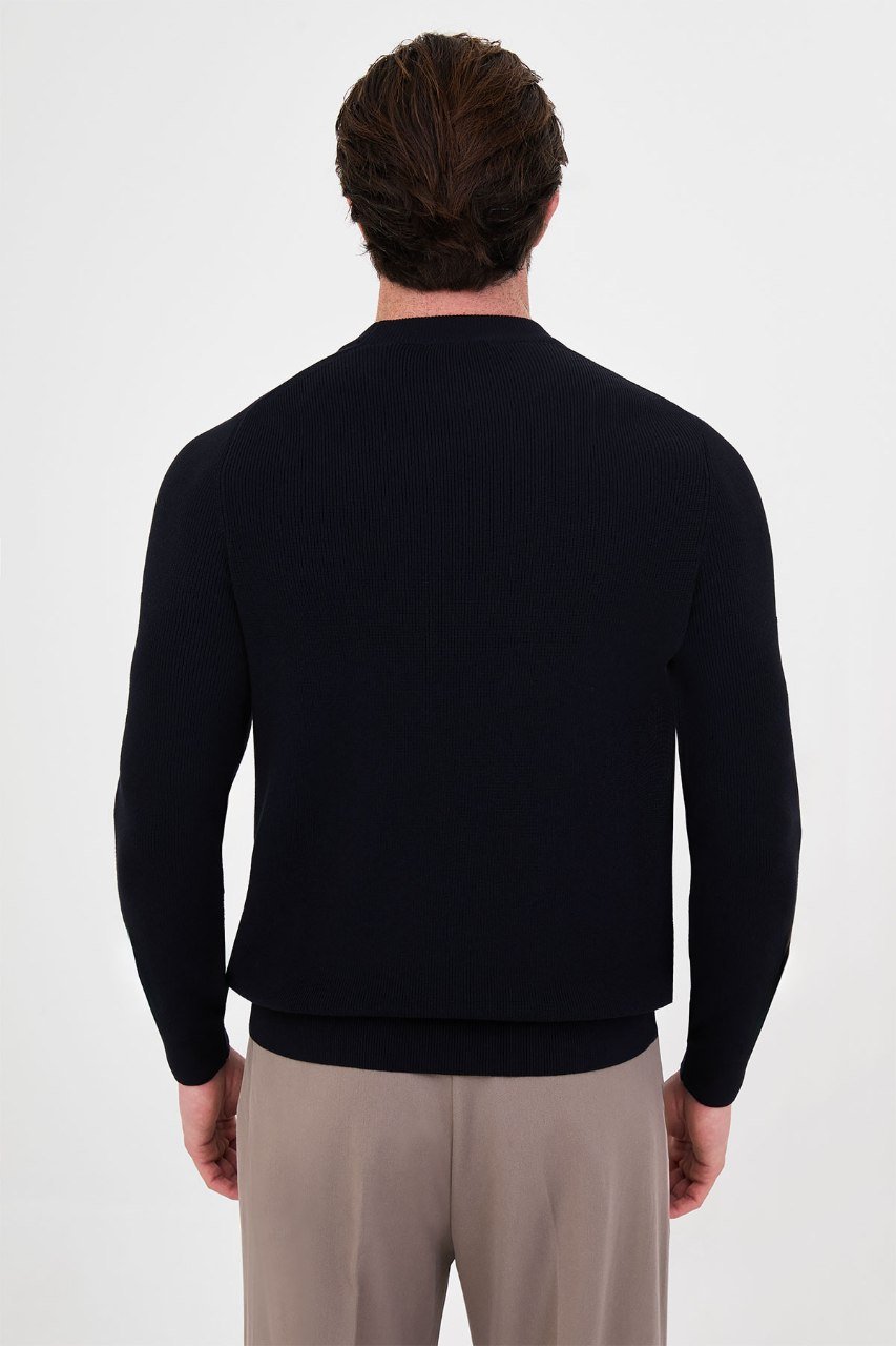 Back view of the men's black ribbed raglan crew neck sweater