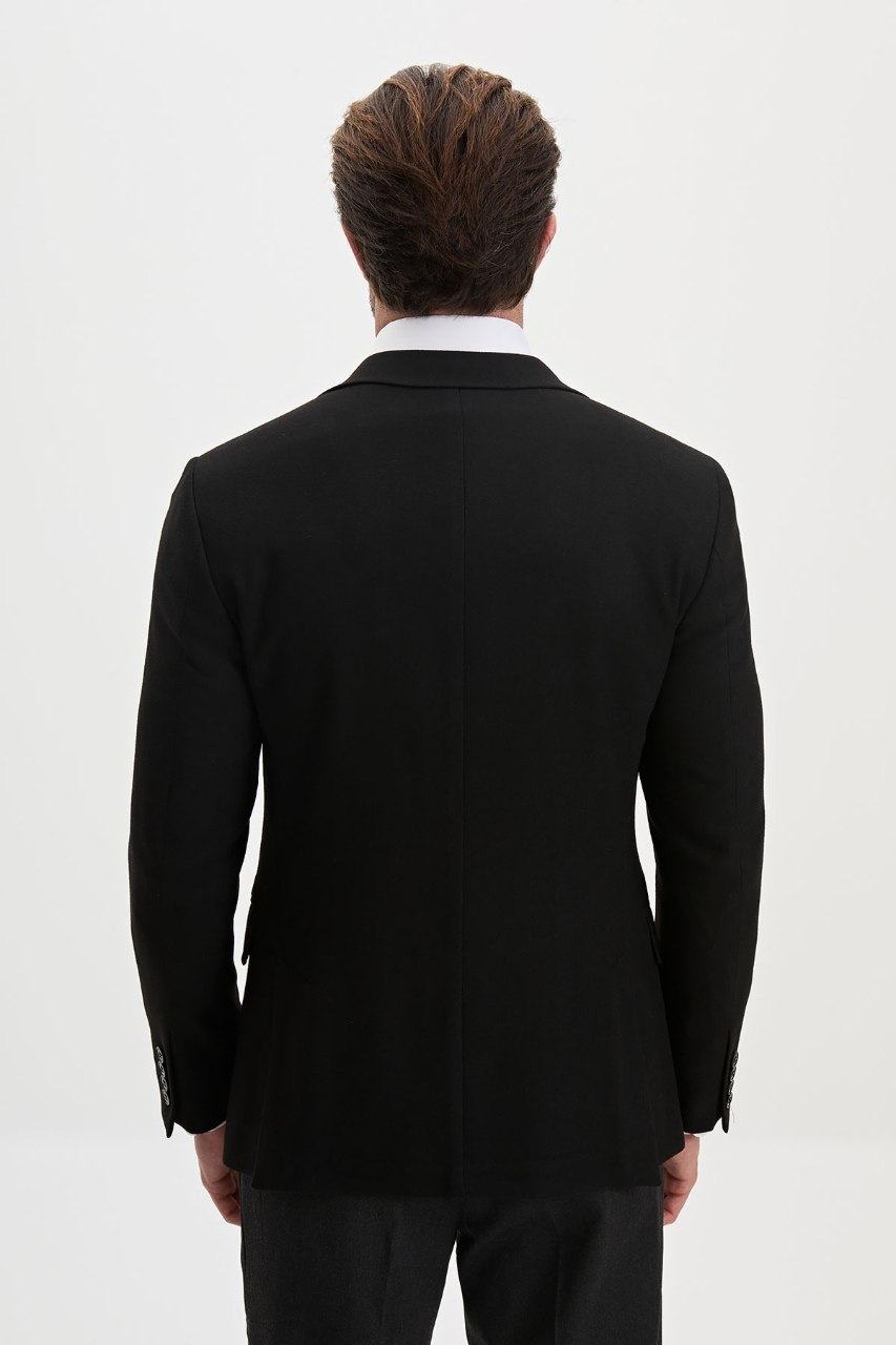 Men's black blazer, back view
