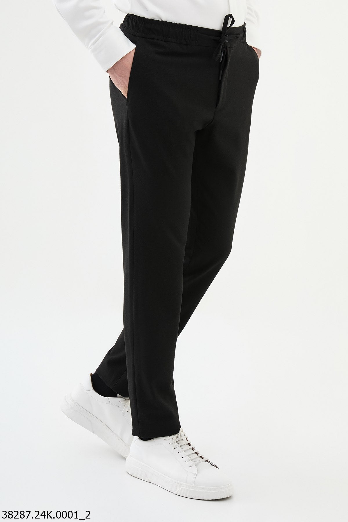 Men’s Black Slim Fit Drawstring Smart Trousers - SUITHARBOR