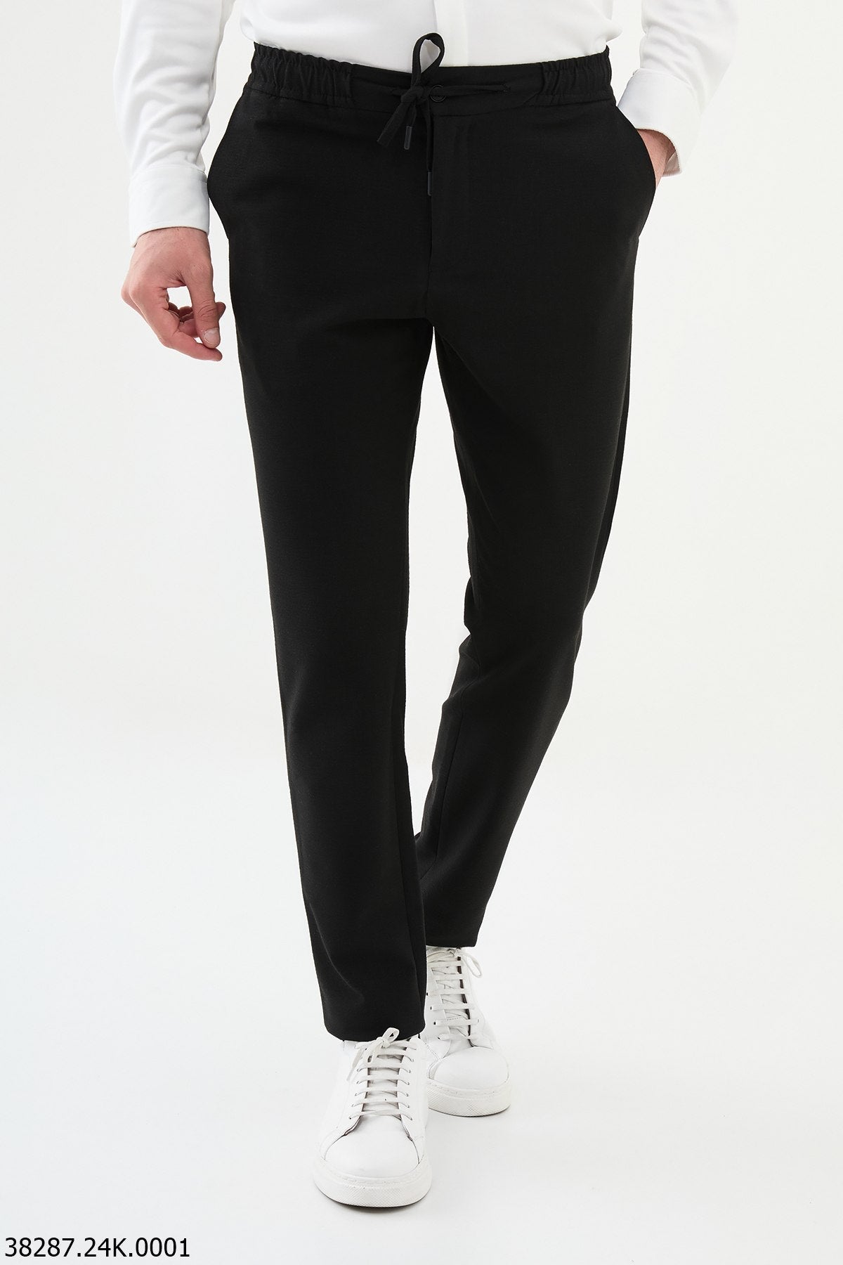 Men’s Black Slim Fit Drawstring Smart Trousers - SUITHARBOR