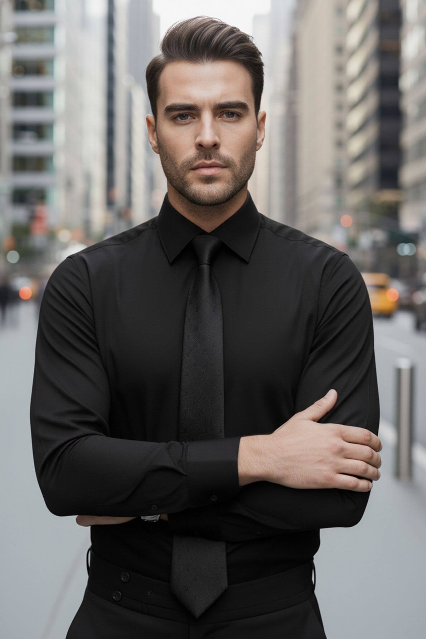 Men's Black Slim Fit Dress Shirt | Nano - Care Stretch Fabric - SUITHARBOR