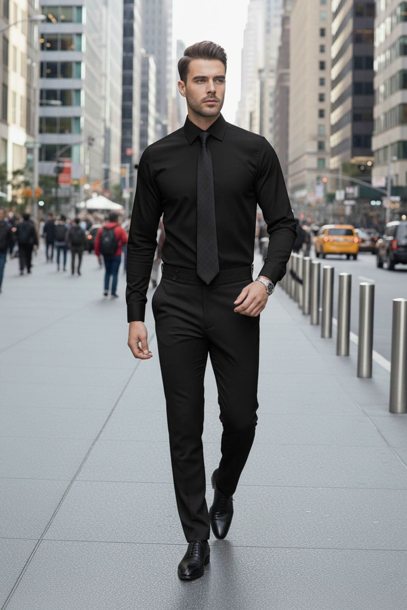 Men's Black Slim Fit Dress Shirt | Nano - Care Stretch Fabric - SUITHARBOR
