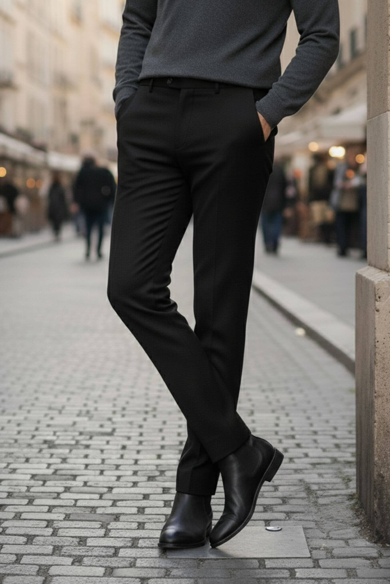 Men's Black Slim Fit Dress Trousers - SUITHARBOR