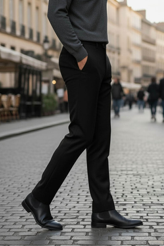 Men's Black Slim Fit Dress Trousers - SUITHARBOR