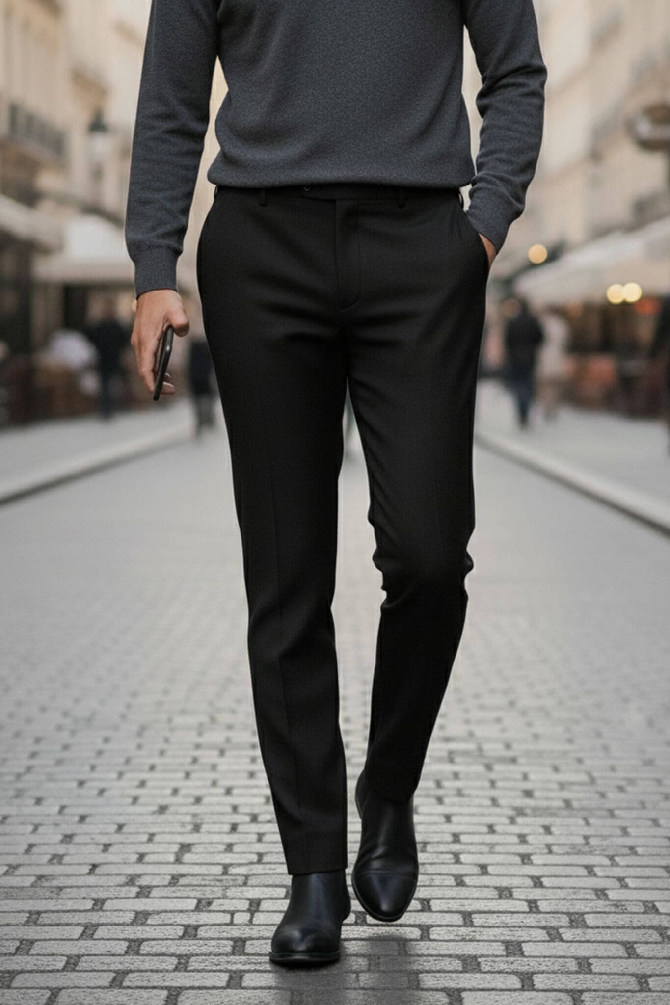 Men's Black Slim Fit Dress Trousers - SUITHARBOR