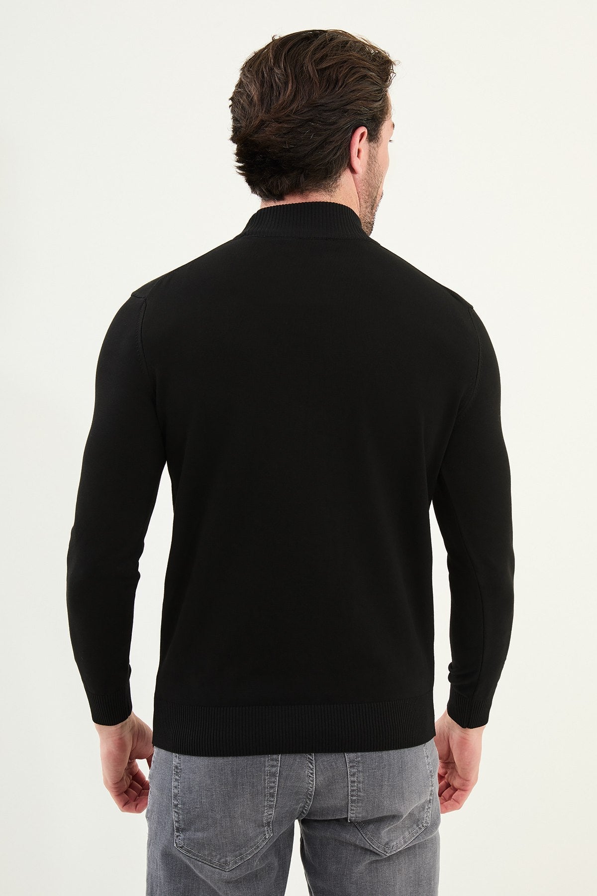 Men’s Black Slim Fit Mock Neck Knitwear Sweater - SUITHARBOR