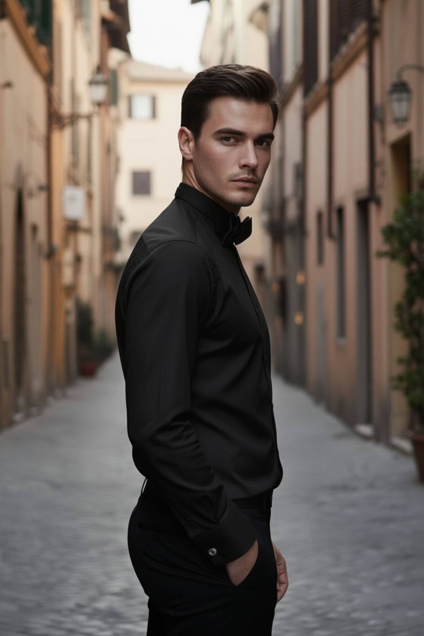 Men's Black Slim Fit Tuxedo Shirt - SUITHARBOR