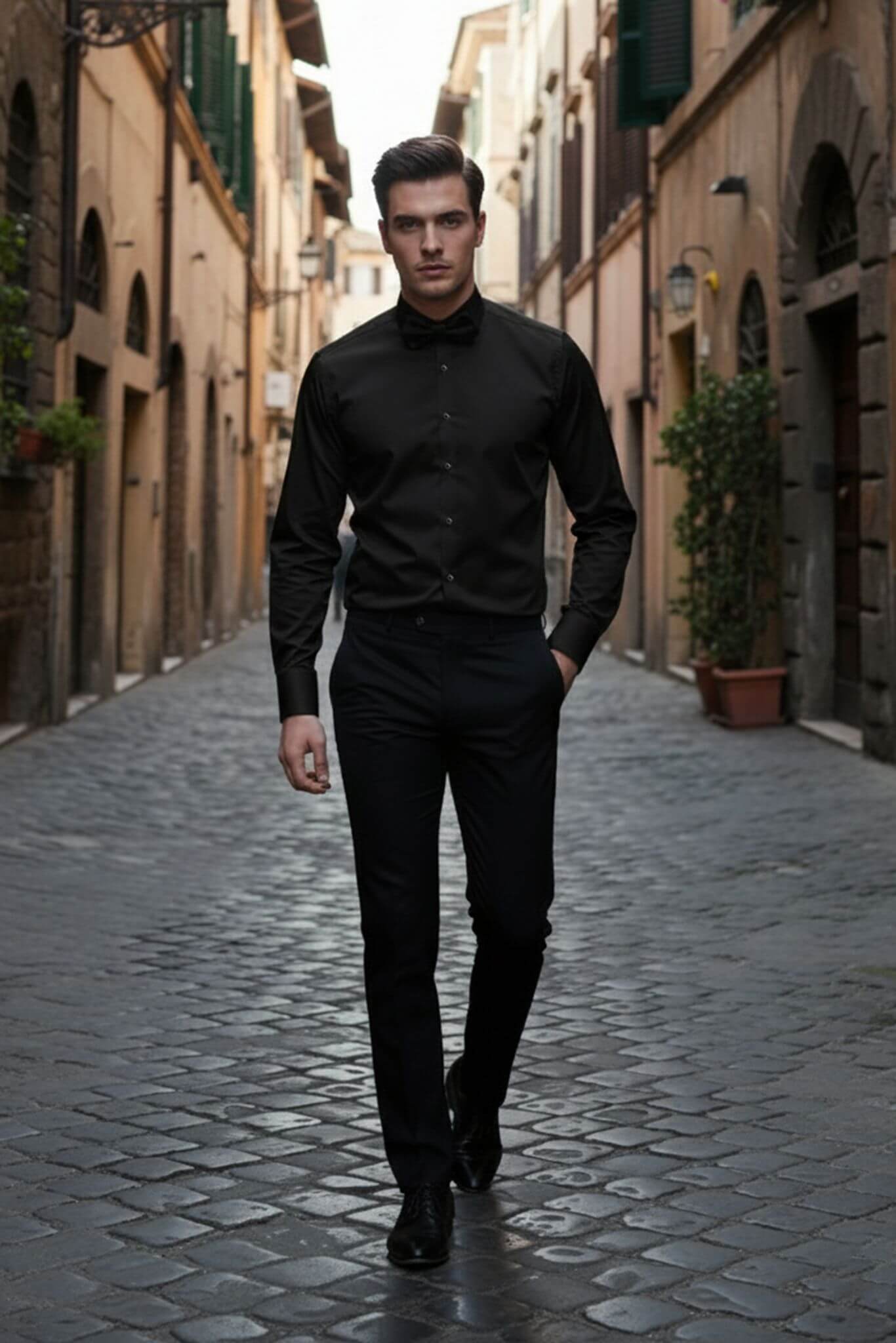 Men's Black Slim Fit Tuxedo Shirt - SUITHARBOR