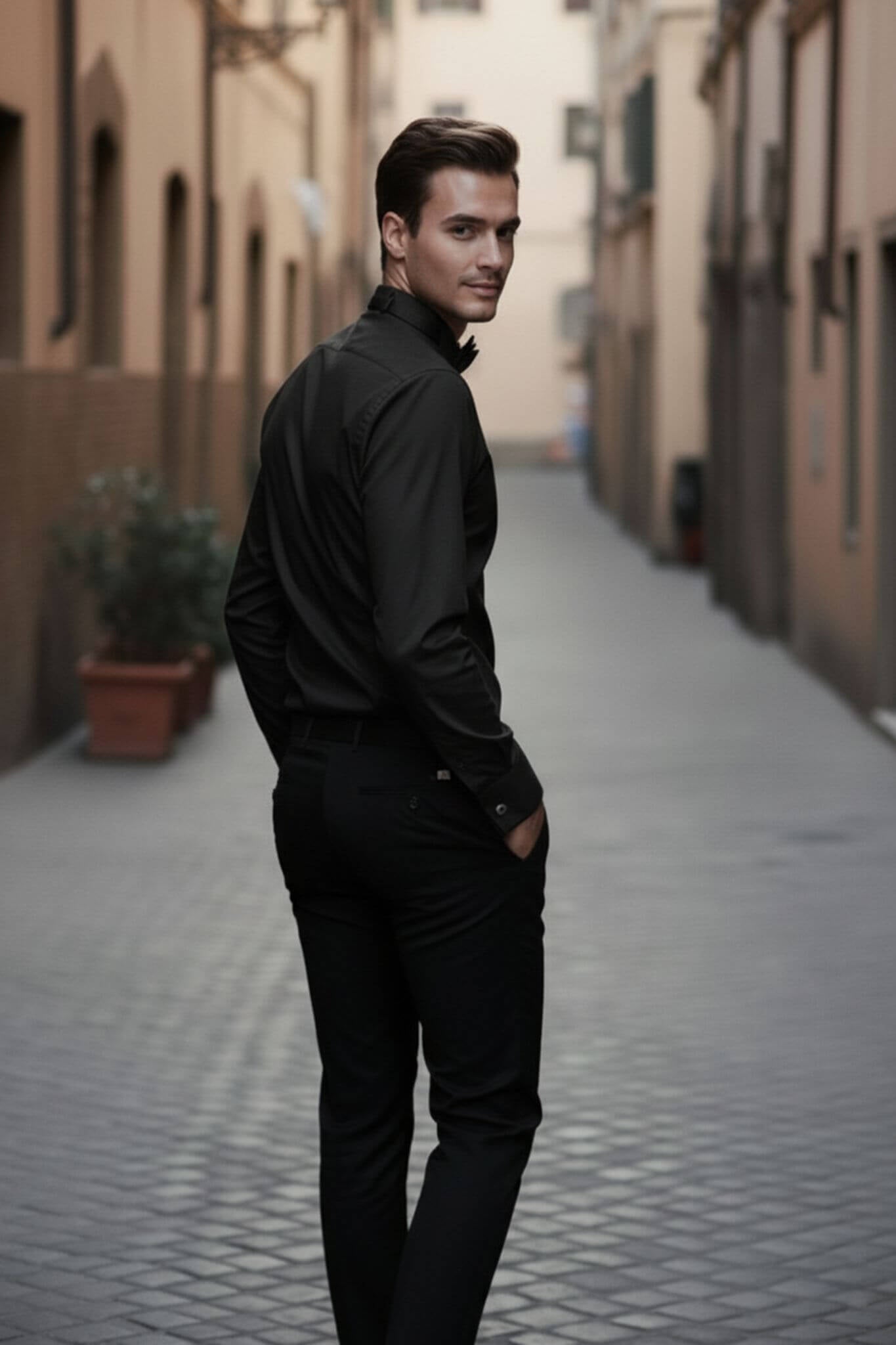 Men's Black Slim Fit Tuxedo Shirt - SUITHARBOR