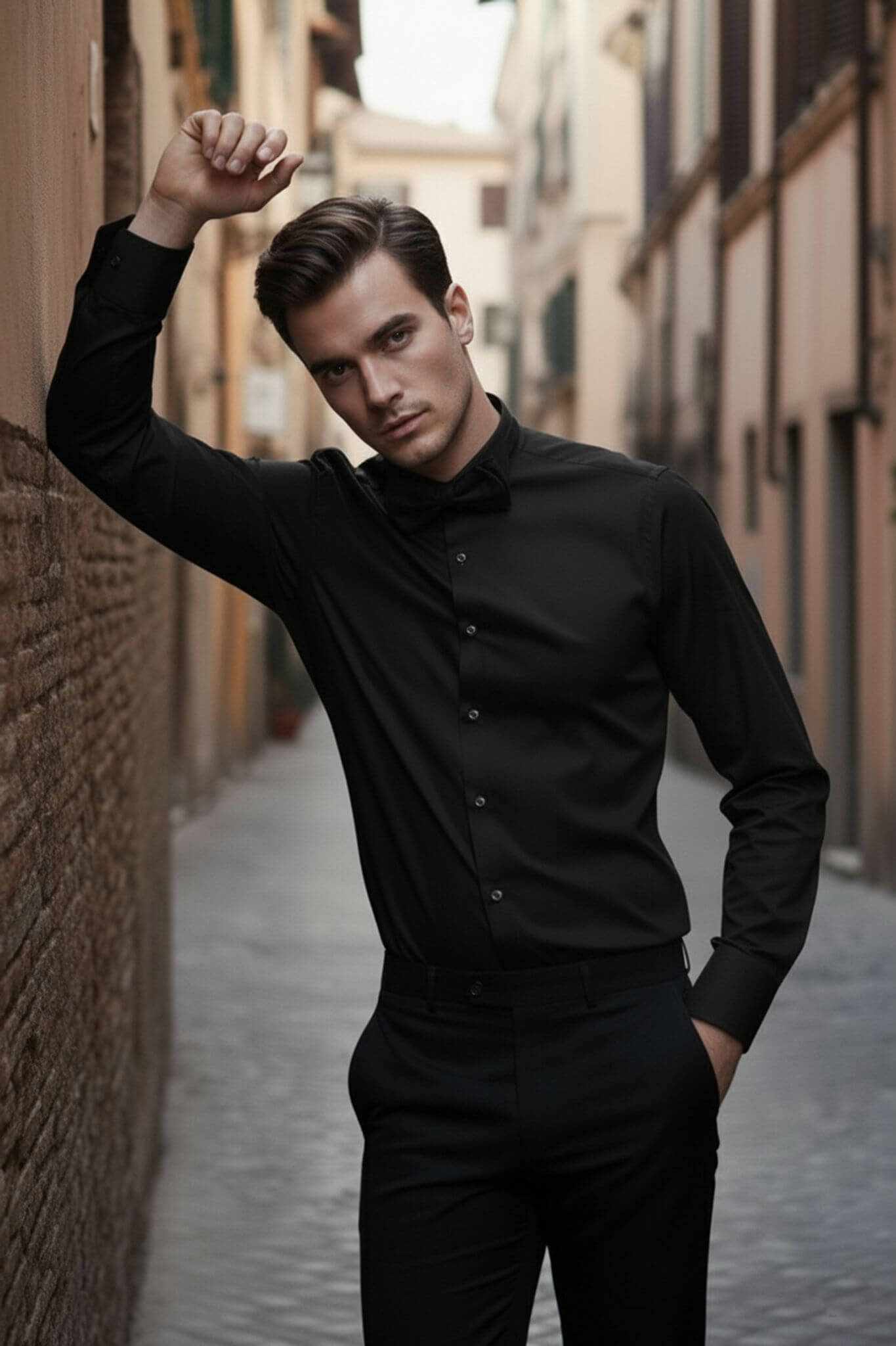 Men's Black Slim Fit Tuxedo Shirt - SUITHARBOR