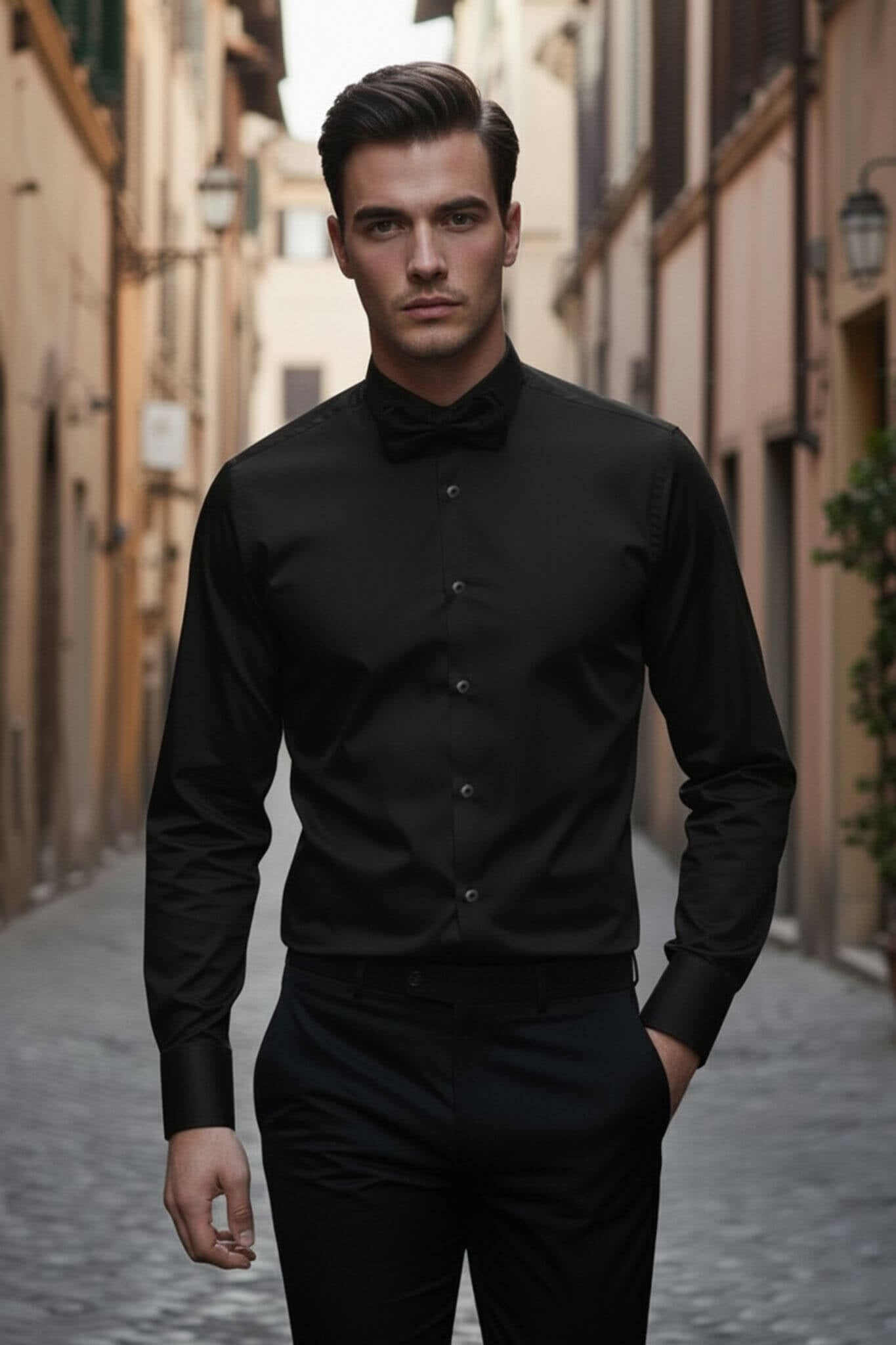 Men's Black Slim Fit Tuxedo Shirt - SUITHARBOR