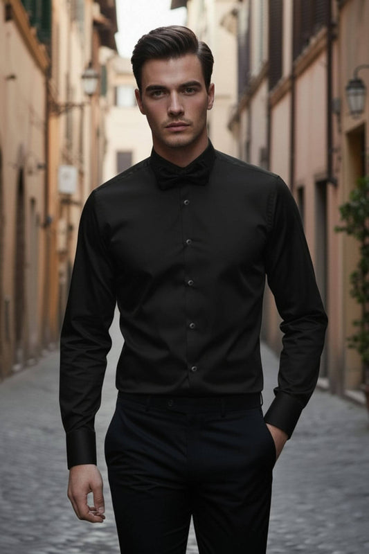 Men's Black Slim Fit Tuxedo Shirt - SUITHARBOR