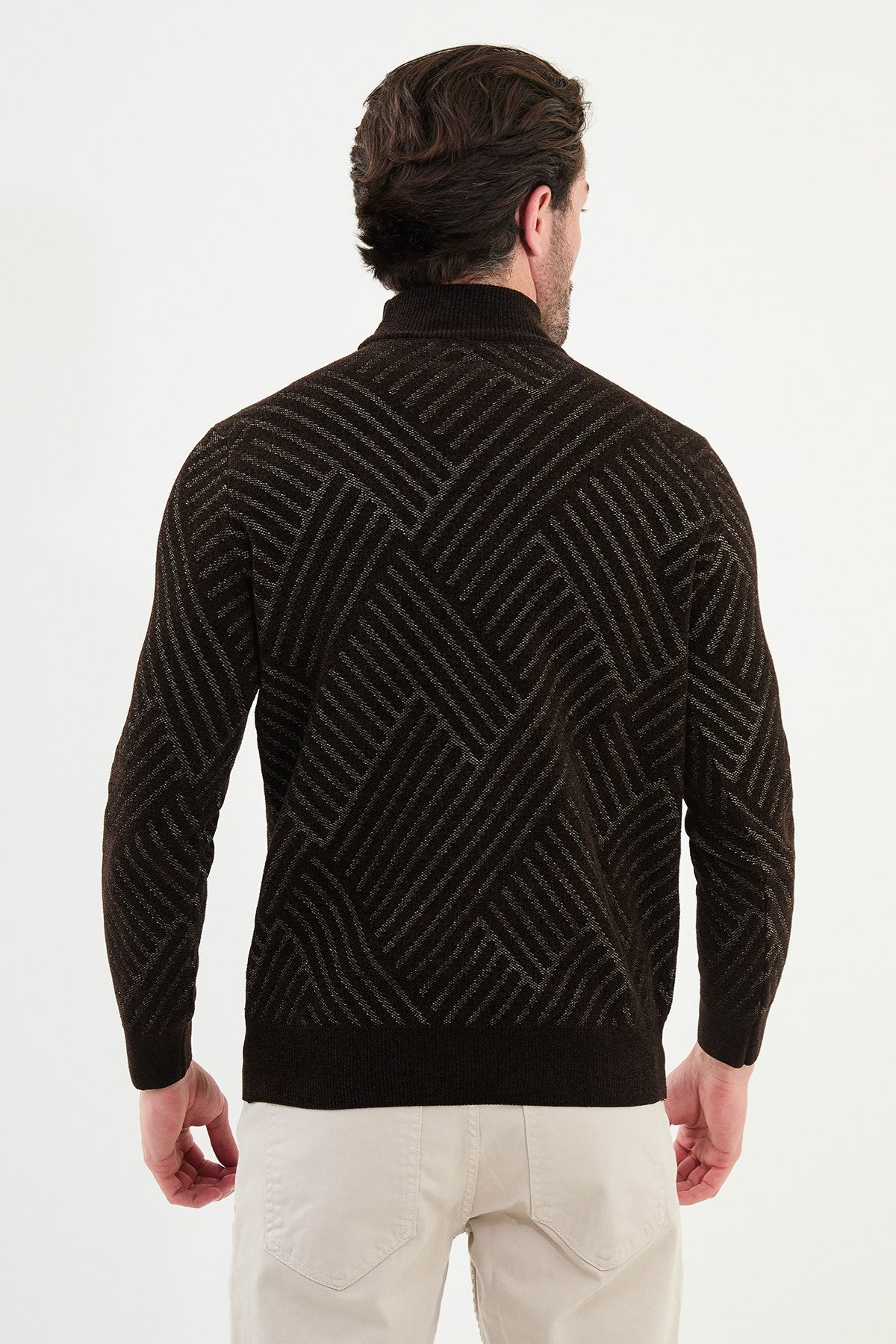 Men’s Black Textured Slim Fit Mock Up Sweater - SUITHARBOR