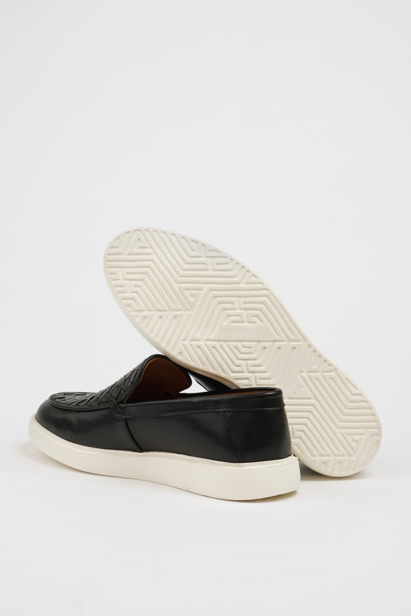 Men’s Black Woven Leather Loafers - SUITHARBOR