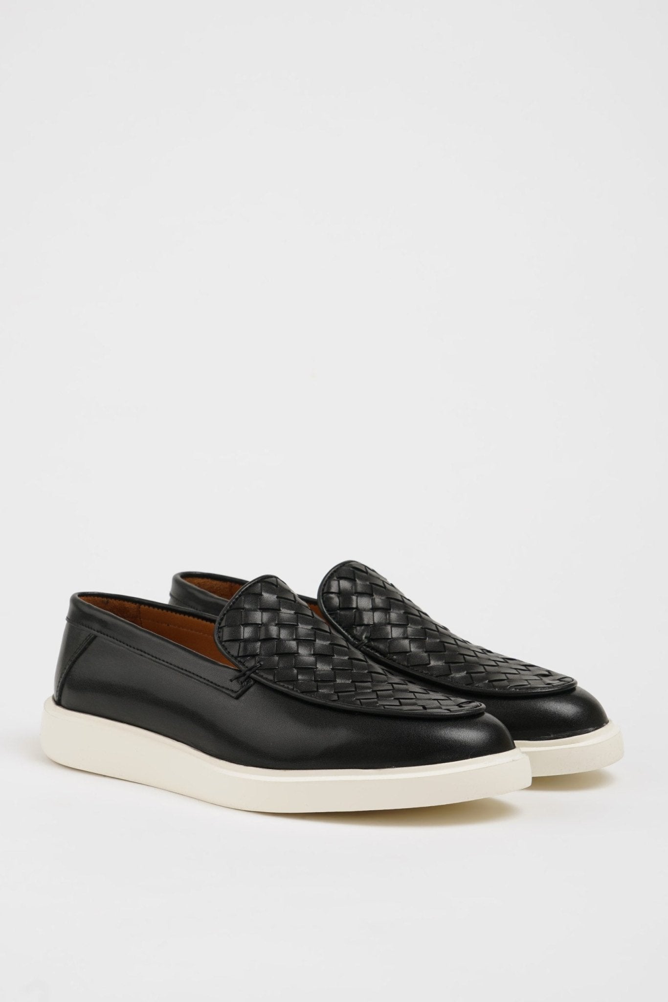 Men’s Black Woven Leather Loafers - SUITHARBOR