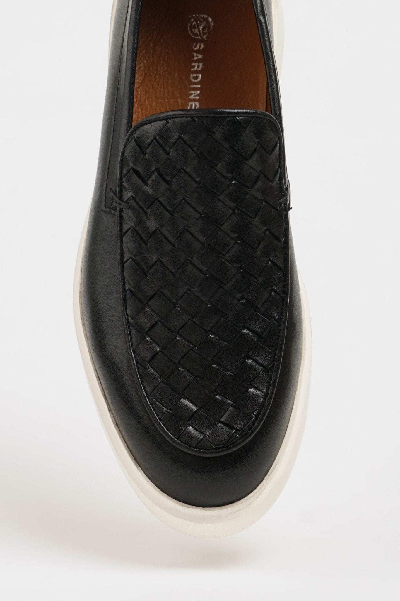 Men’s Black Woven Leather Loafers - SUITHARBOR
