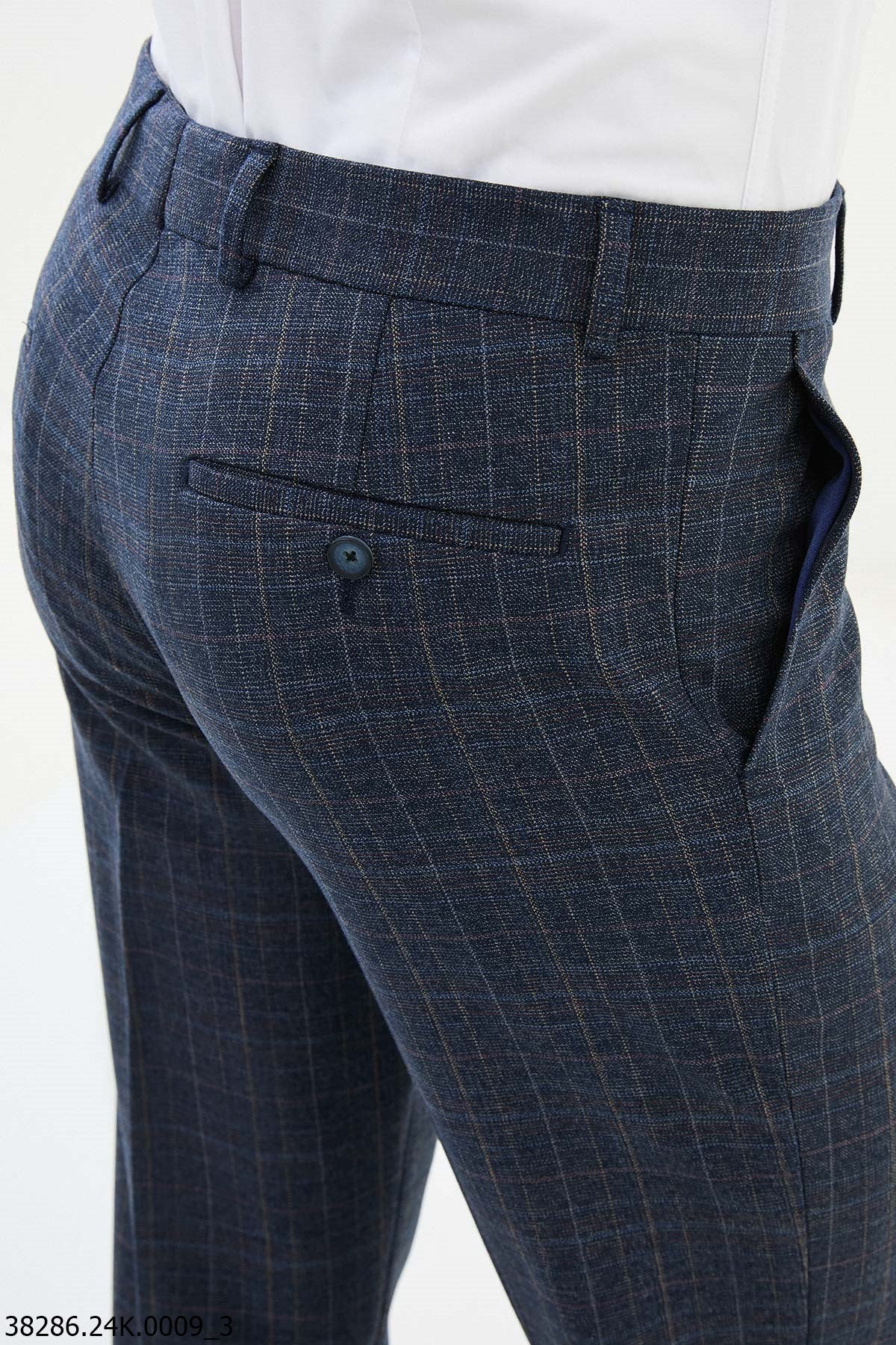 Men’s Blue Check Slim Fit Tailored Trousers - SUITHARBOR