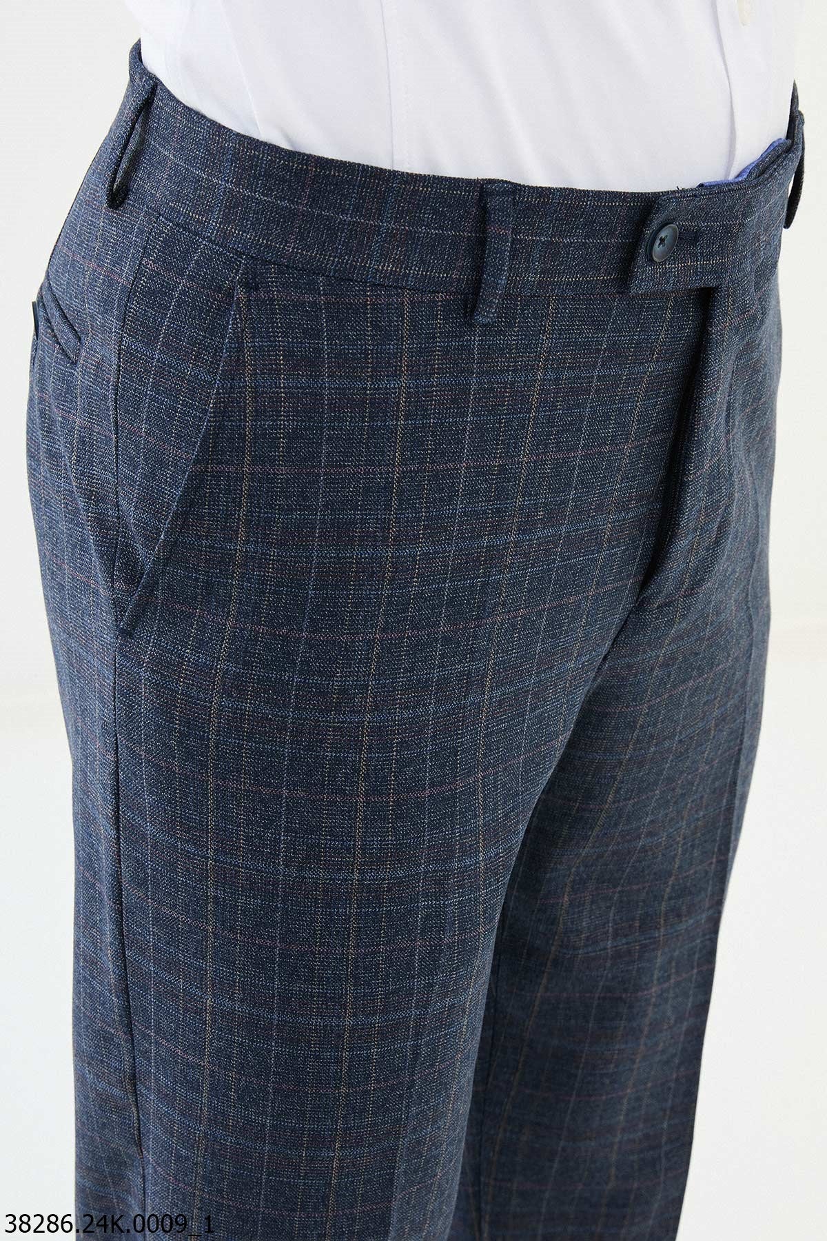Men’s Blue Check Slim Fit Tailored Trousers - SUITHARBOR