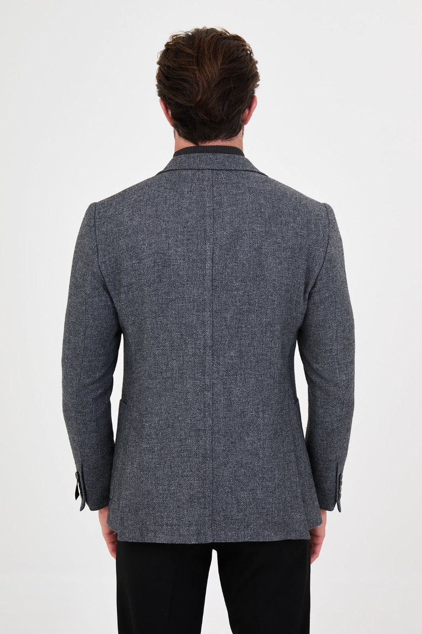 Back view of men’s blue grey blazer