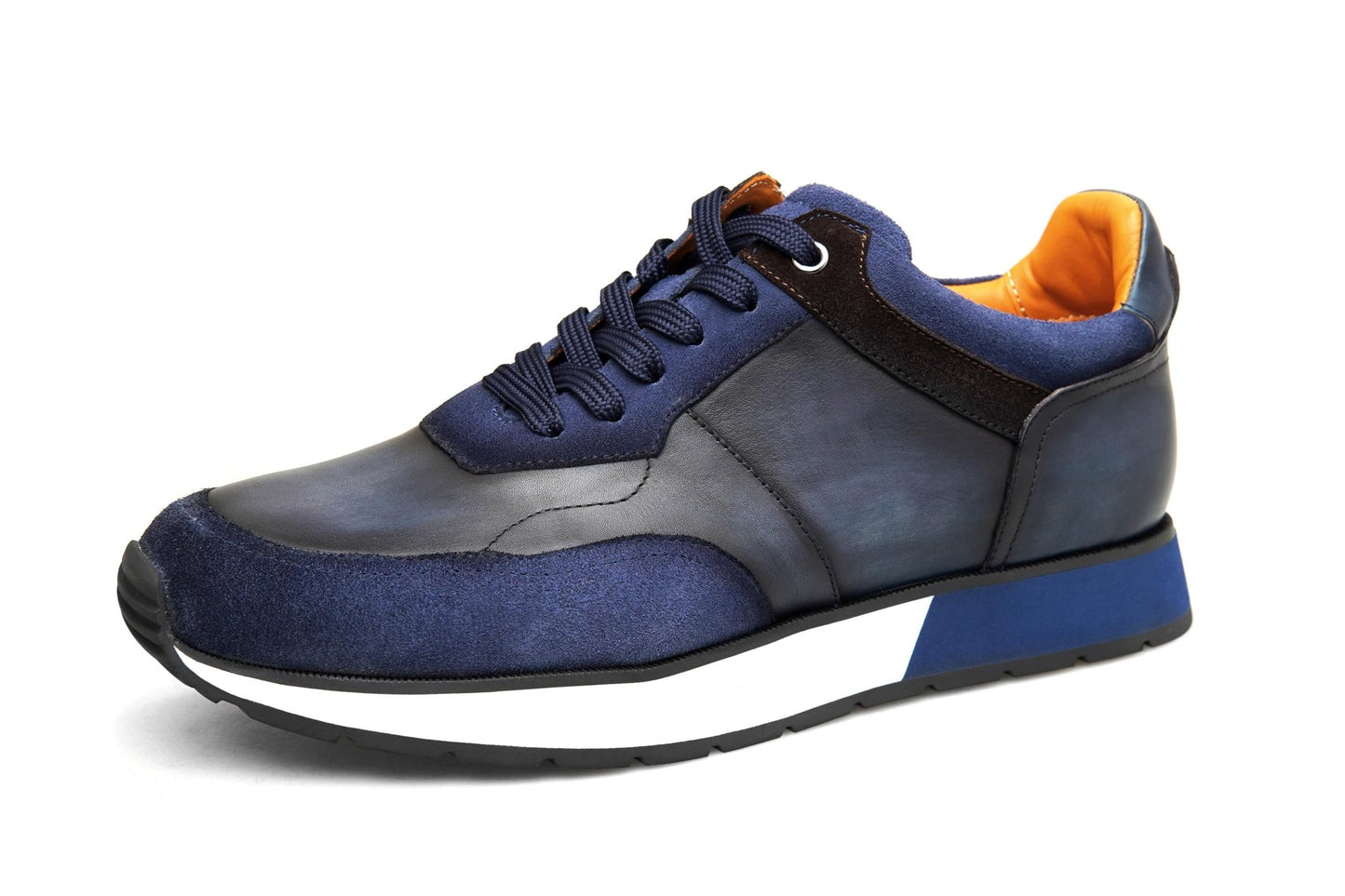 Men’s Blue Leather and Suede Sneakers - SUITHARBOR