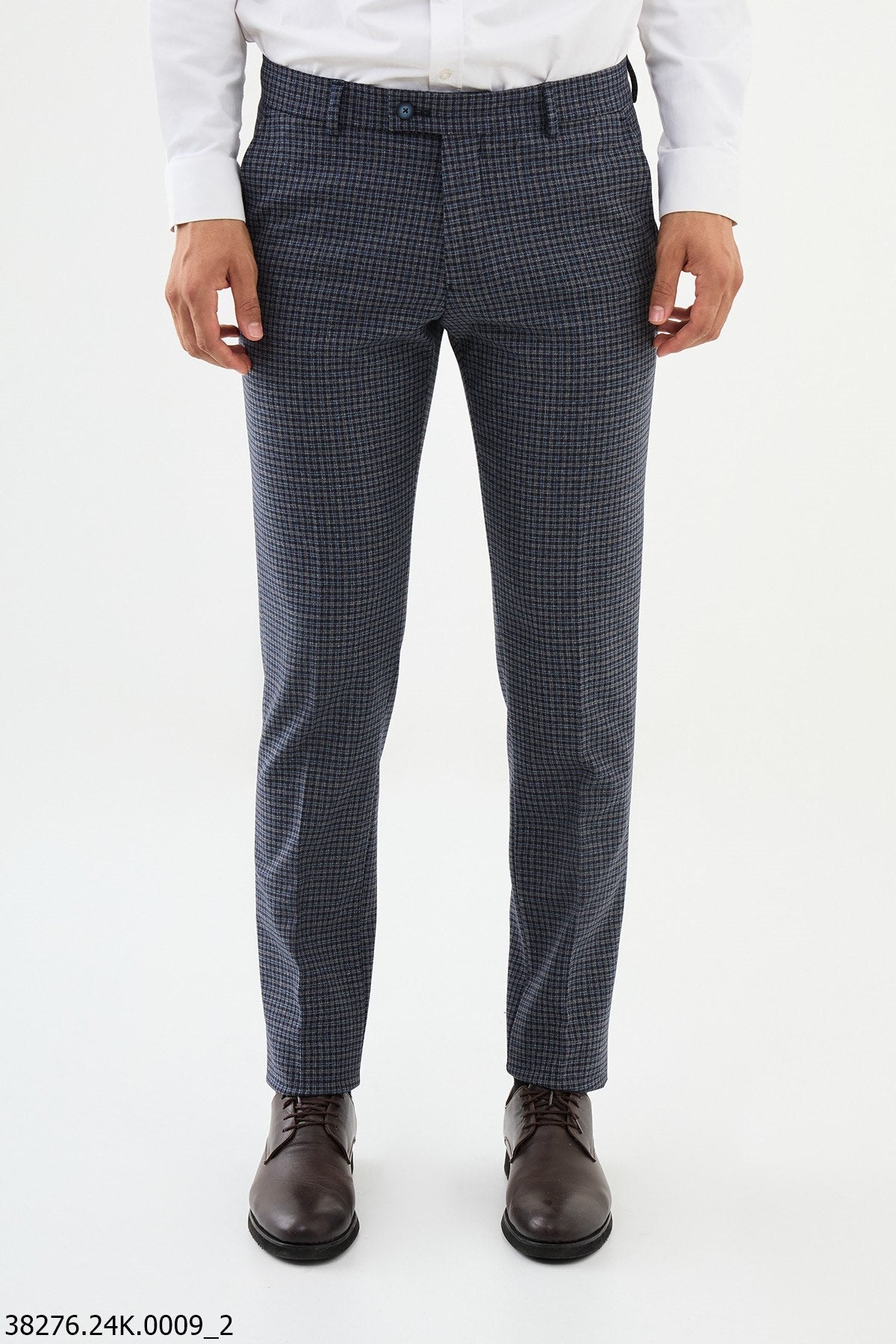Men’s Blue Micro Check Slim Fit Trousers - SUITHARBOR
