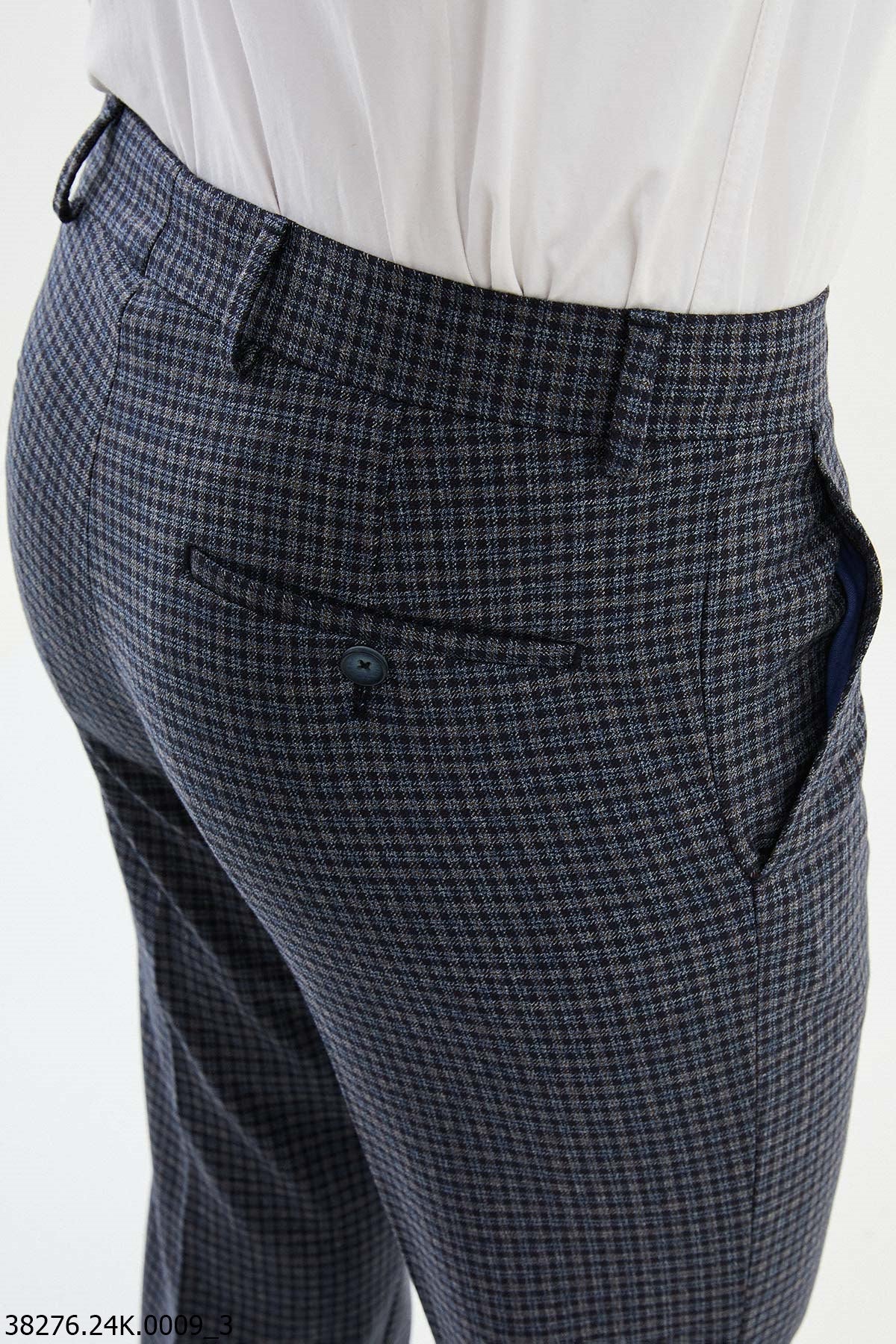 Men’s Blue Micro Check Slim Fit Trousers - SUITHARBOR