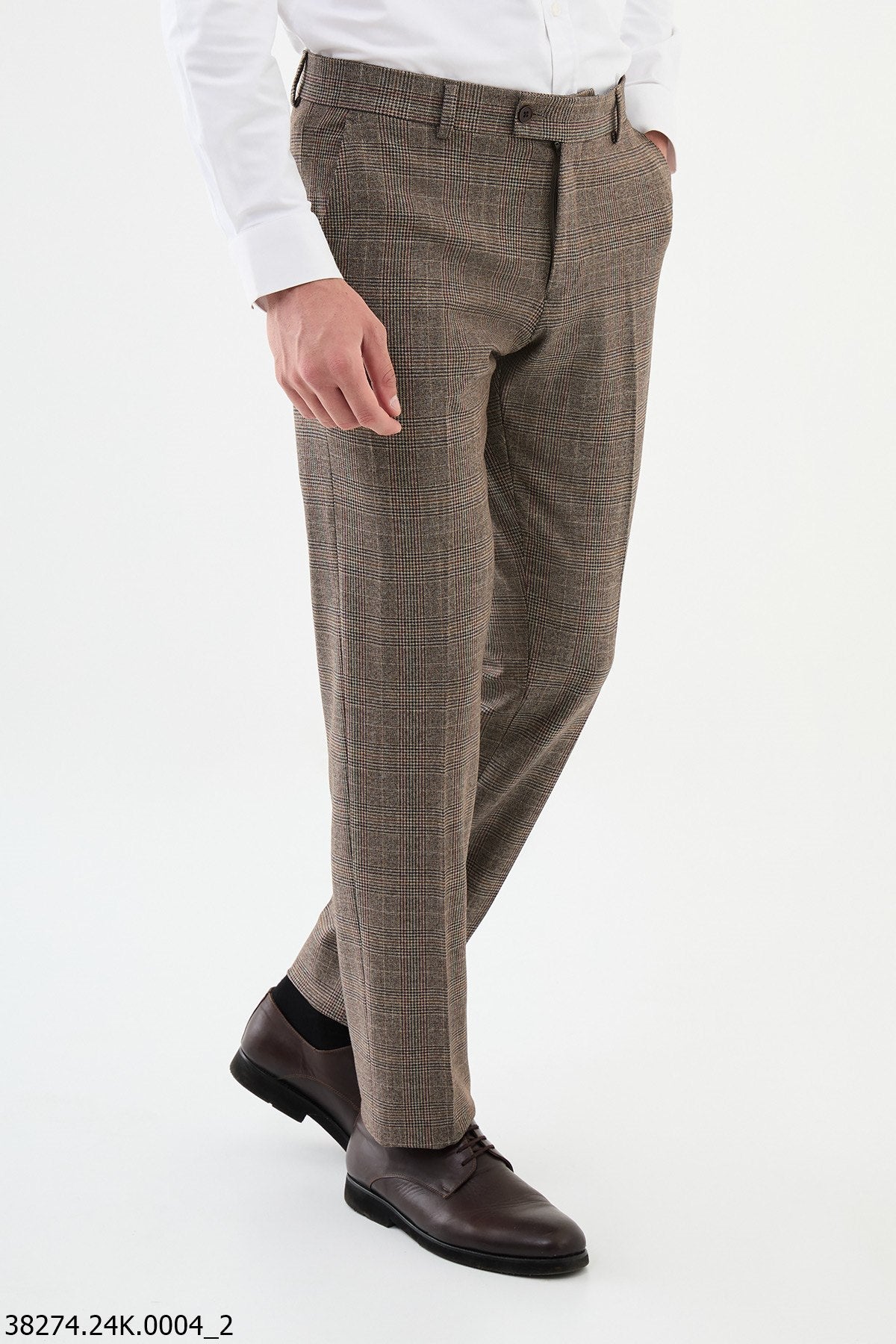 Men’s Brown Check Slim Fit Trousers - SUITHARBOR