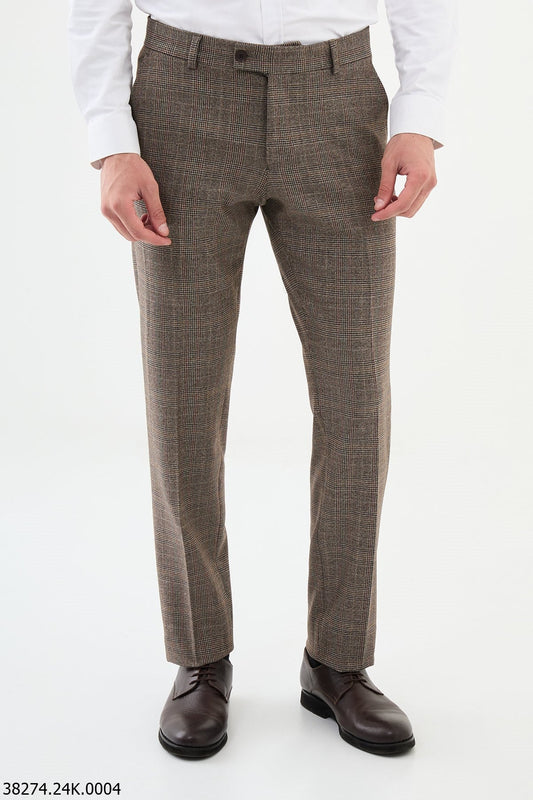 Men’s Brown Check Slim Fit Trousers - SUITHARBOR