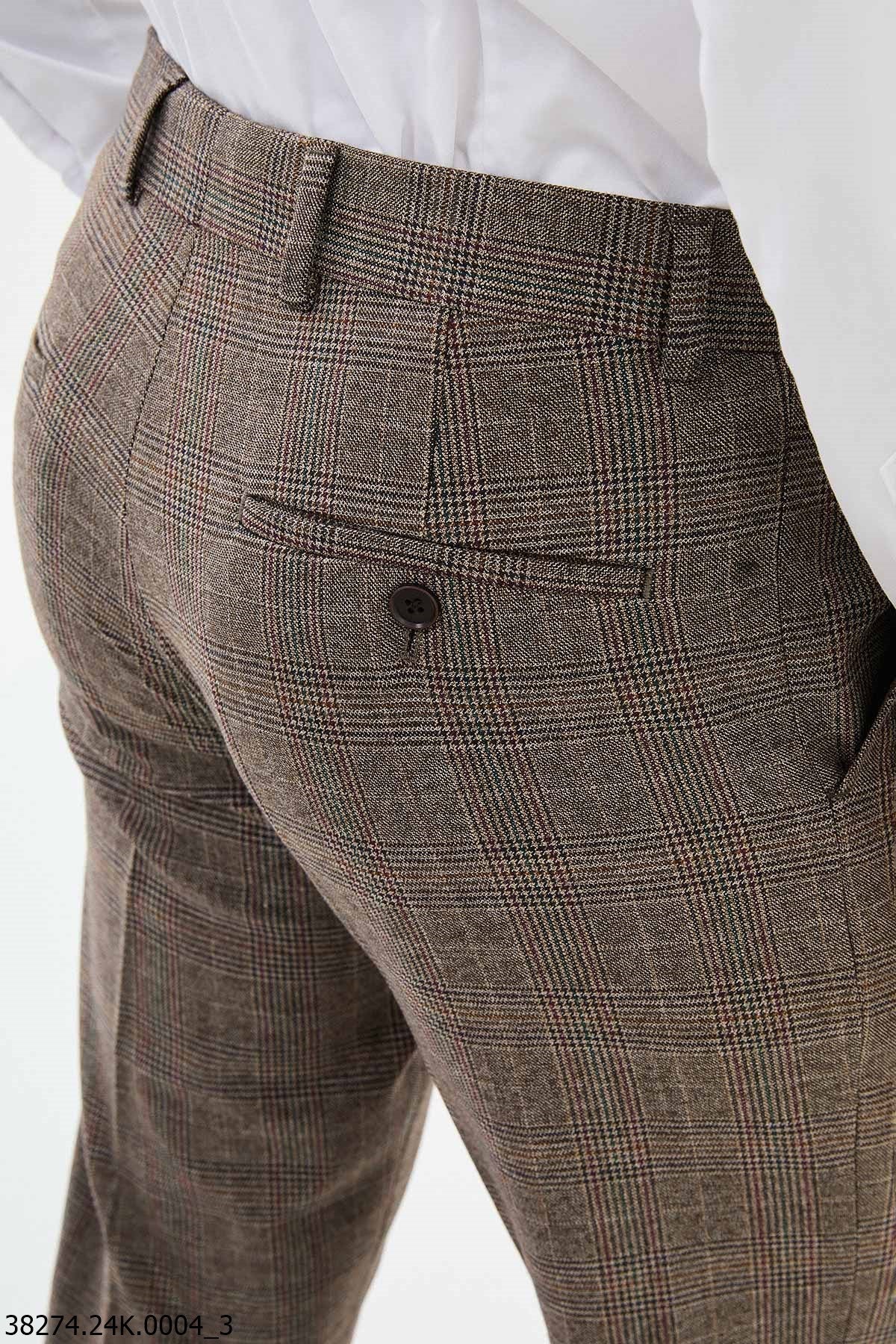 Men’s Brown Check Slim Fit Trousers - SUITHARBOR