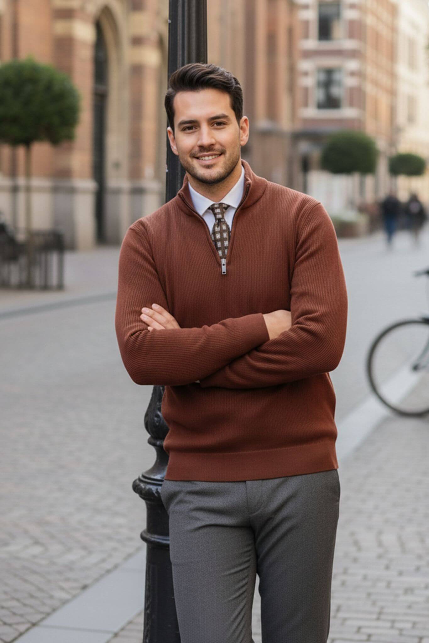 Men's Brown Half - Zip Sweater - SUITHARBOR