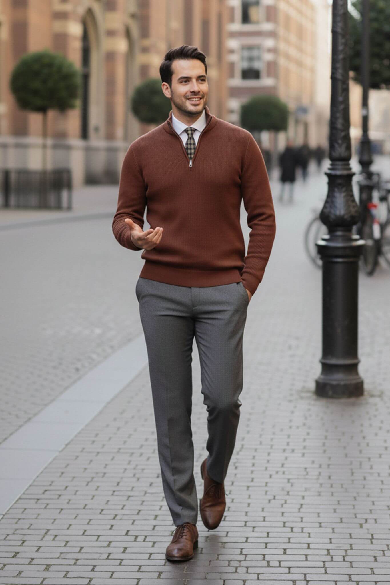 Men's Brown Half - Zip Sweater - SUITHARBOR