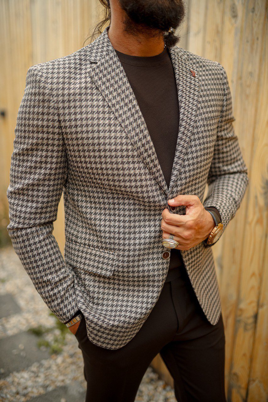 Men’s Brown Houndstooth Slim Fit Suit - SUITHARBOR