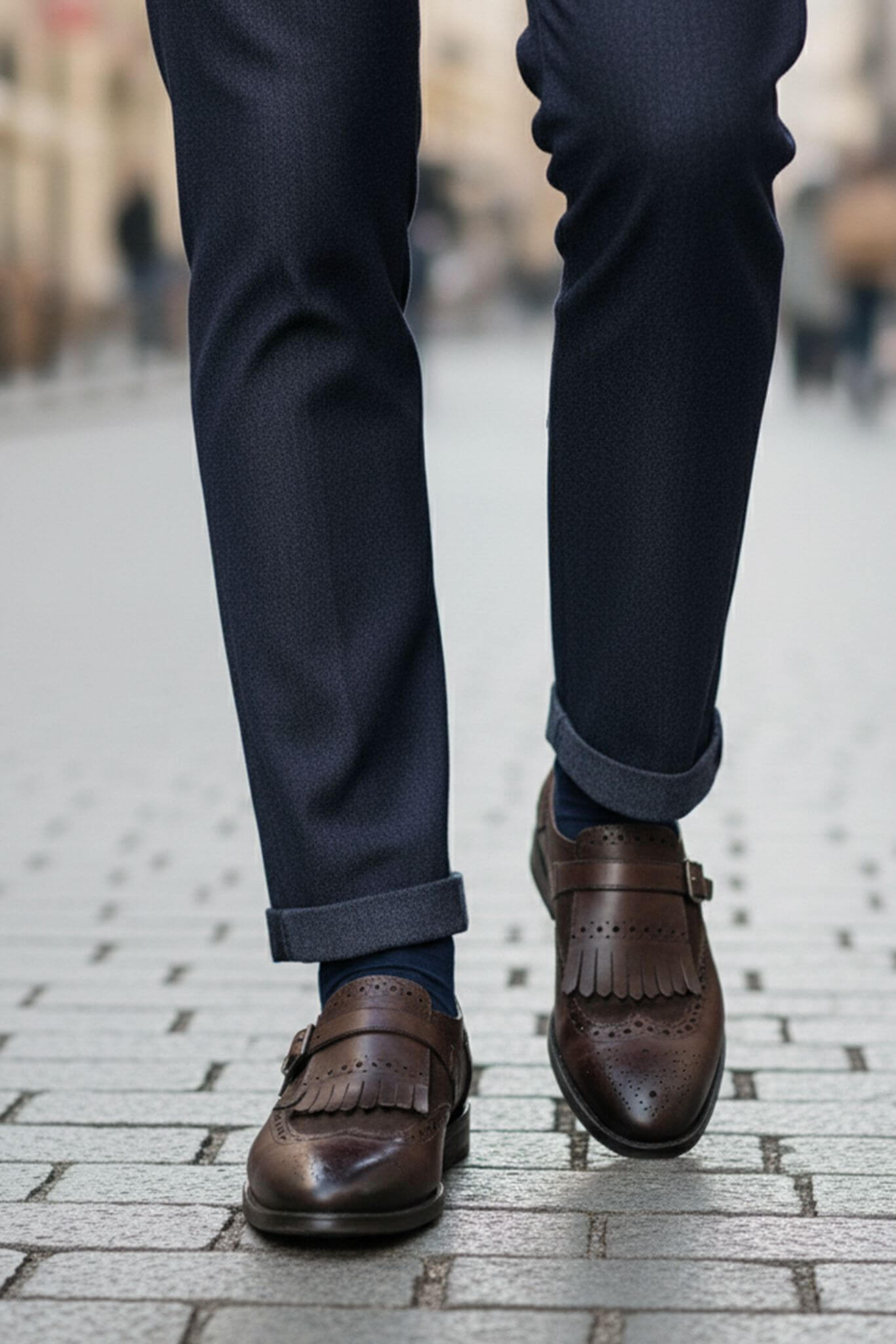 Men's Brown Kiltie Single Monk Strap Shoes | Brogue Calfskin - SUITHARBOR