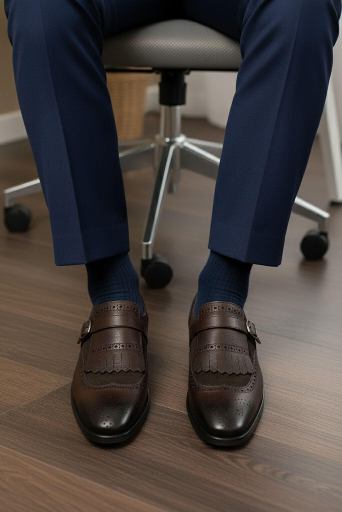 Men's Brown Kiltie Single Monk Strap Shoes | Brogue Calfskin - SUITHARBOR