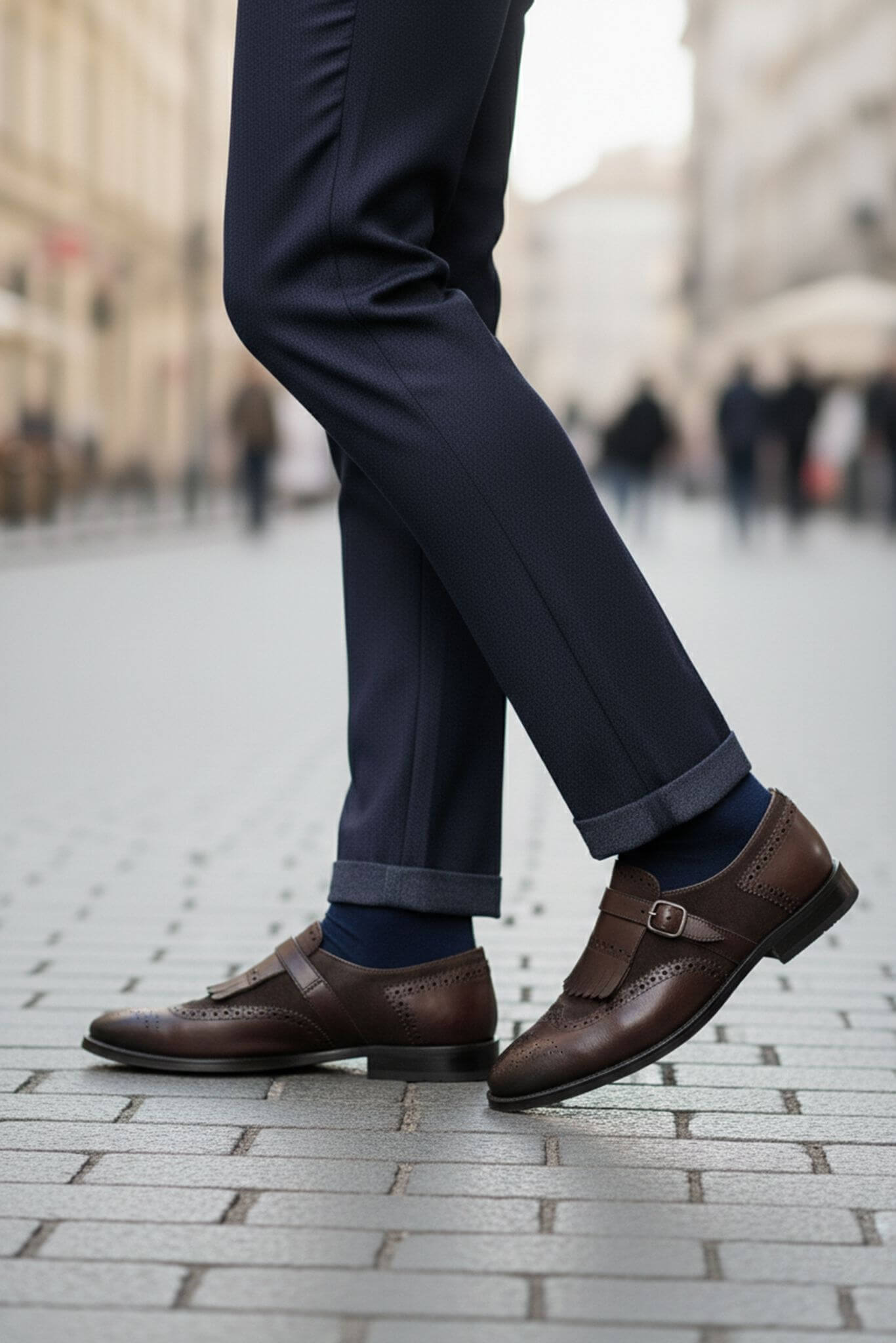 Men's Brown Kiltie Single Monk Strap Shoes | Brogue Calfskin - SUITHARBOR
