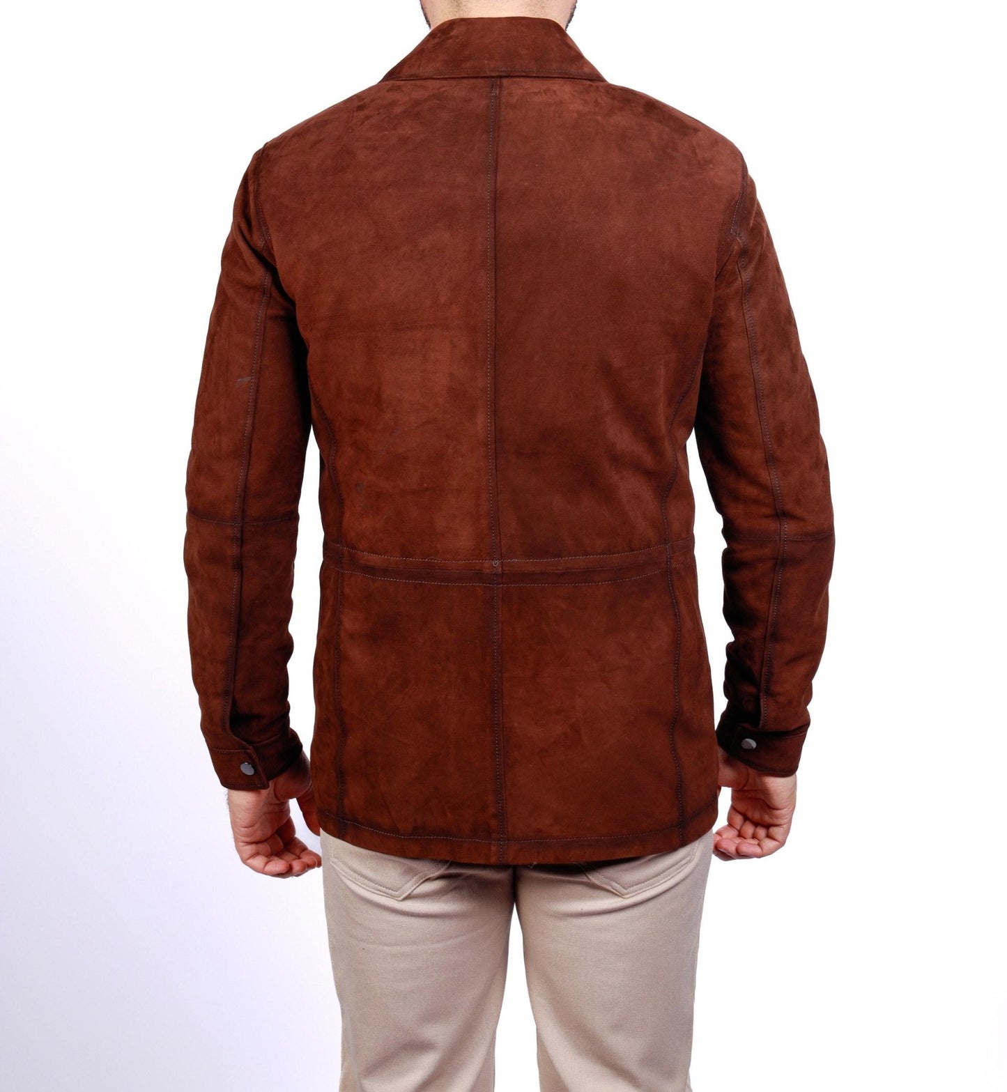 Men's Brown Lambskin Suede Field Jacket - SUITHARBOR
