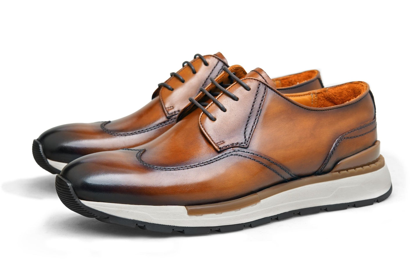 Men’s Brown Leather Derby Wingtip Sneakers - SUITHARBOR