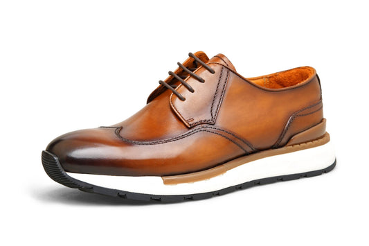 Men’s Brown Leather Derby Wingtip Sneakers - SUITHARBOR