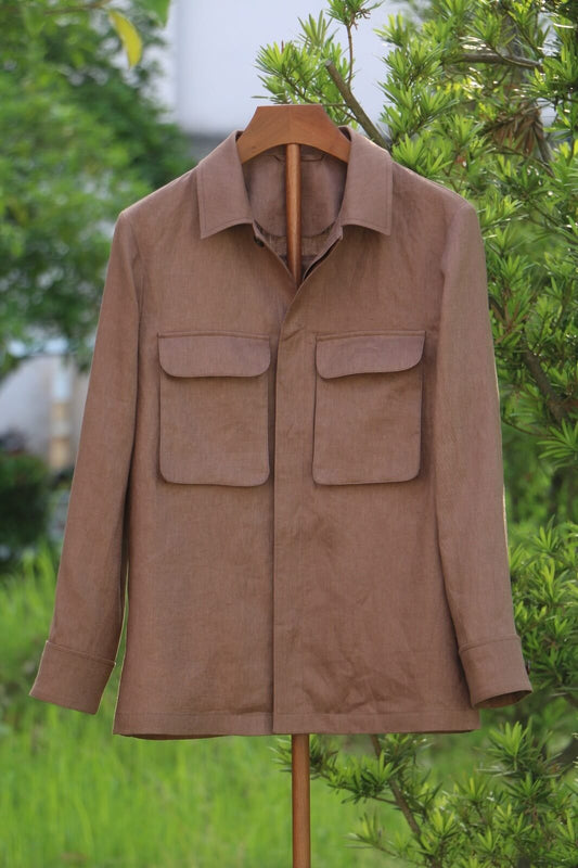 Men’s Brown Linen Field Jacket - SUITHARBOR