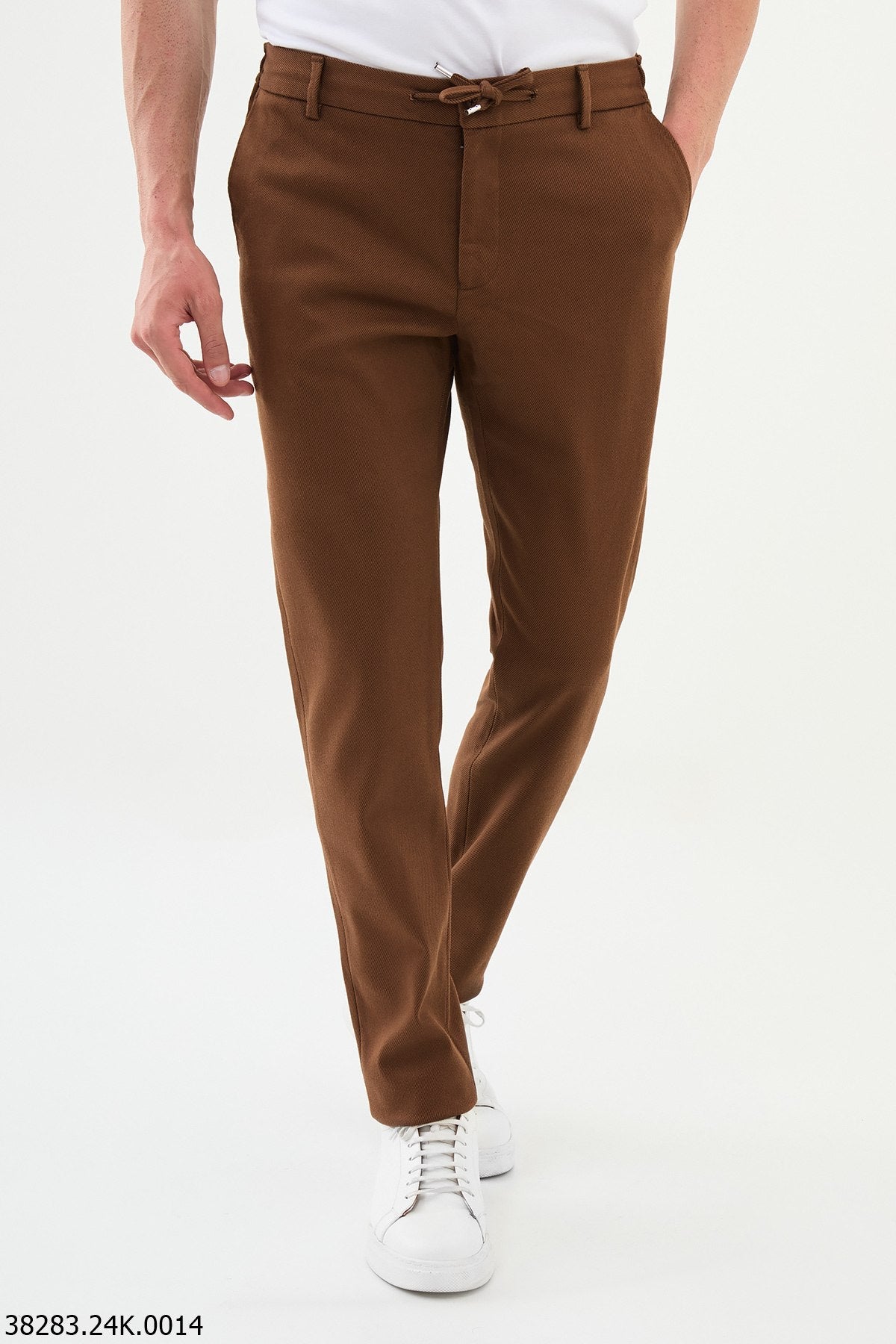 Men’s Brown Slim Fit Drawstring Smart Trousers - SUITHARBOR
