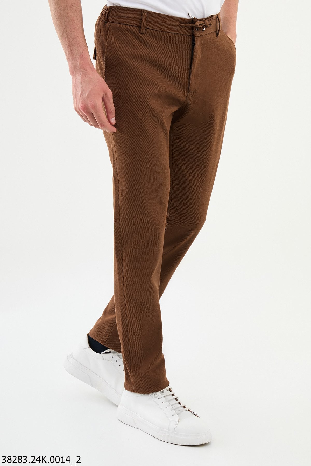 Men’s Brown Slim Fit Drawstring Smart Trousers - SUITHARBOR