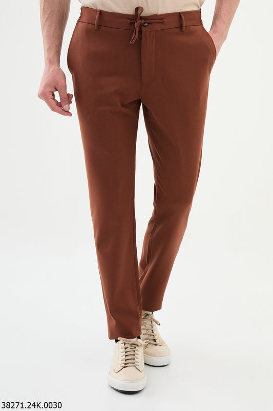 Men’s Brown Slim Fit Drawstring Trousers - SUITHARBOR