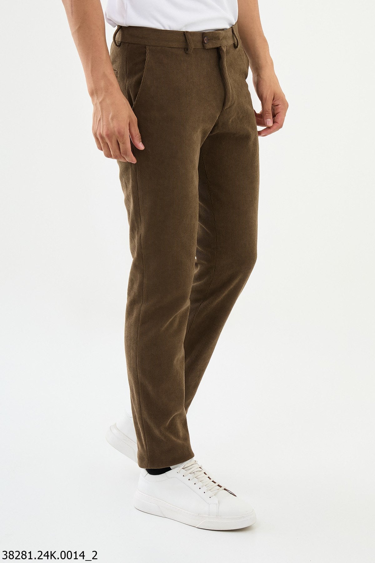 Men’s Brown Slim Fit Ribbed Trousers - SUITHARBOR