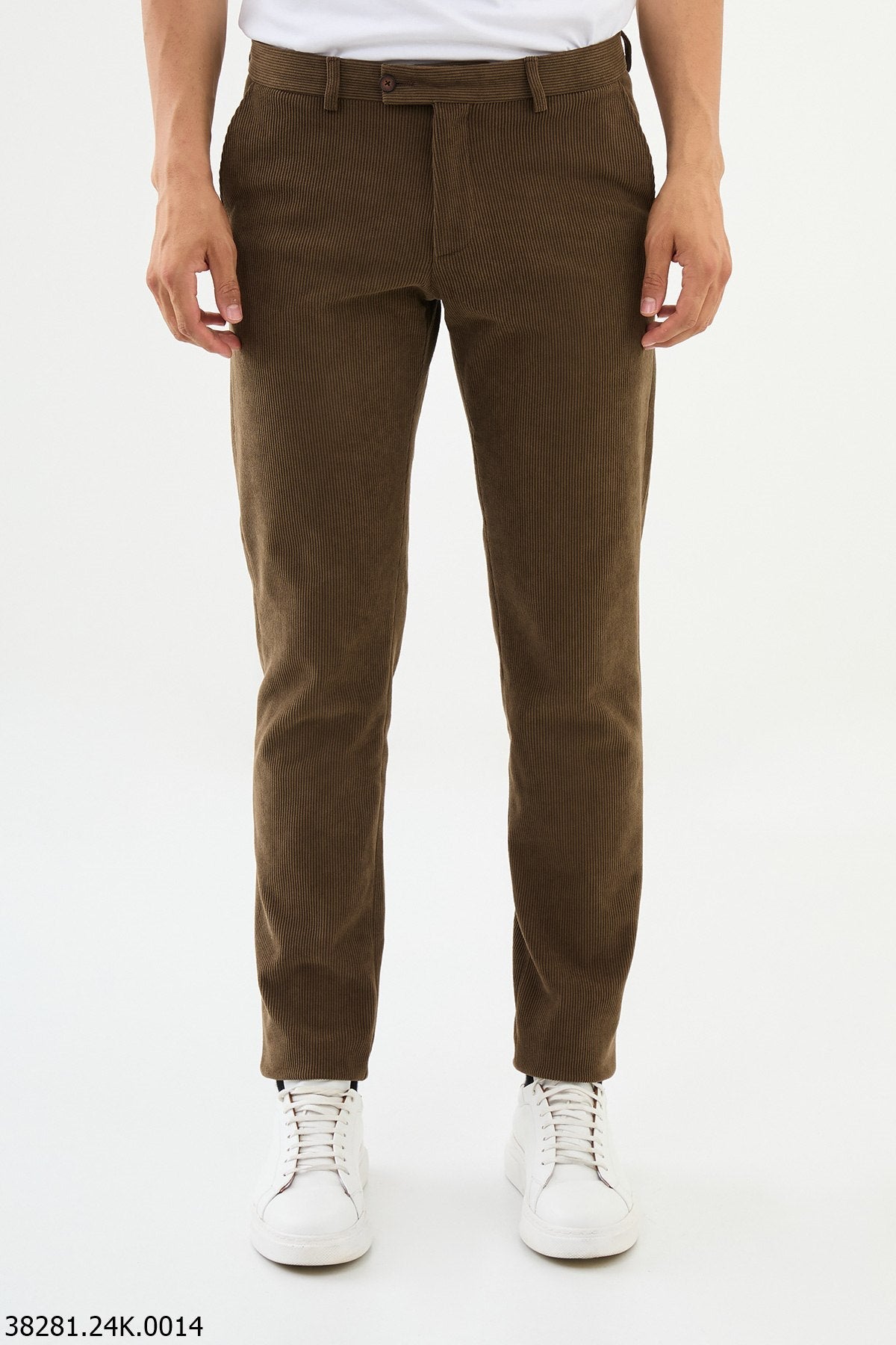 Men’s Brown Slim Fit Ribbed Trousers - SUITHARBOR