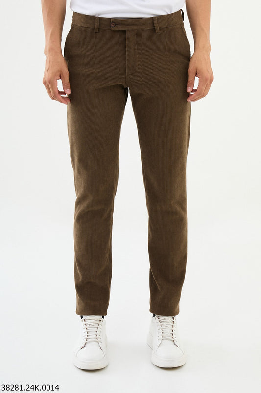 Men’s Brown Slim Fit Ribbed Trousers - SUITHARBOR