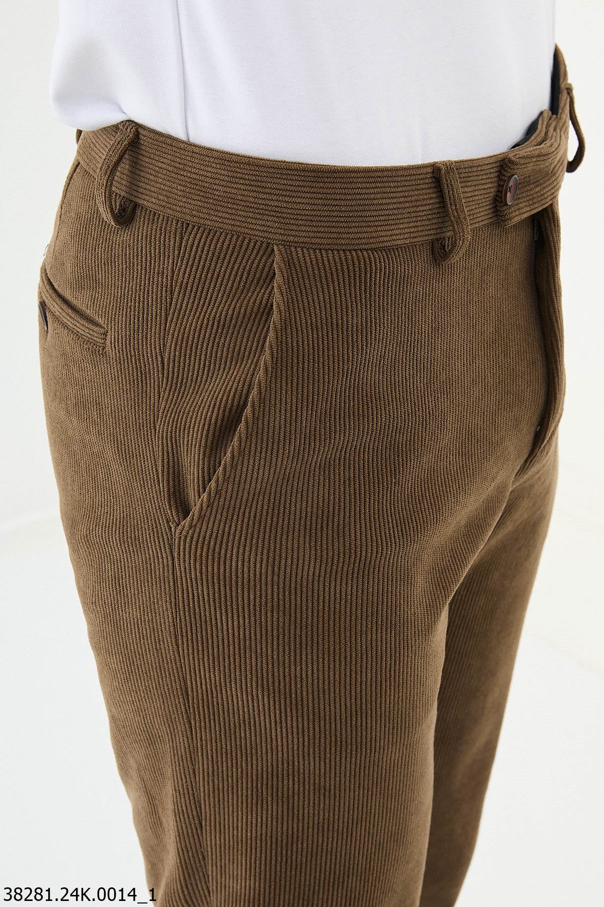 Men’s Brown Slim Fit Ribbed Trousers - SUITHARBOR