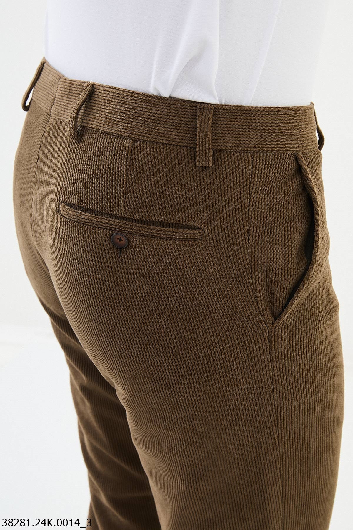 Men’s Brown Slim Fit Ribbed Trousers - SUITHARBOR