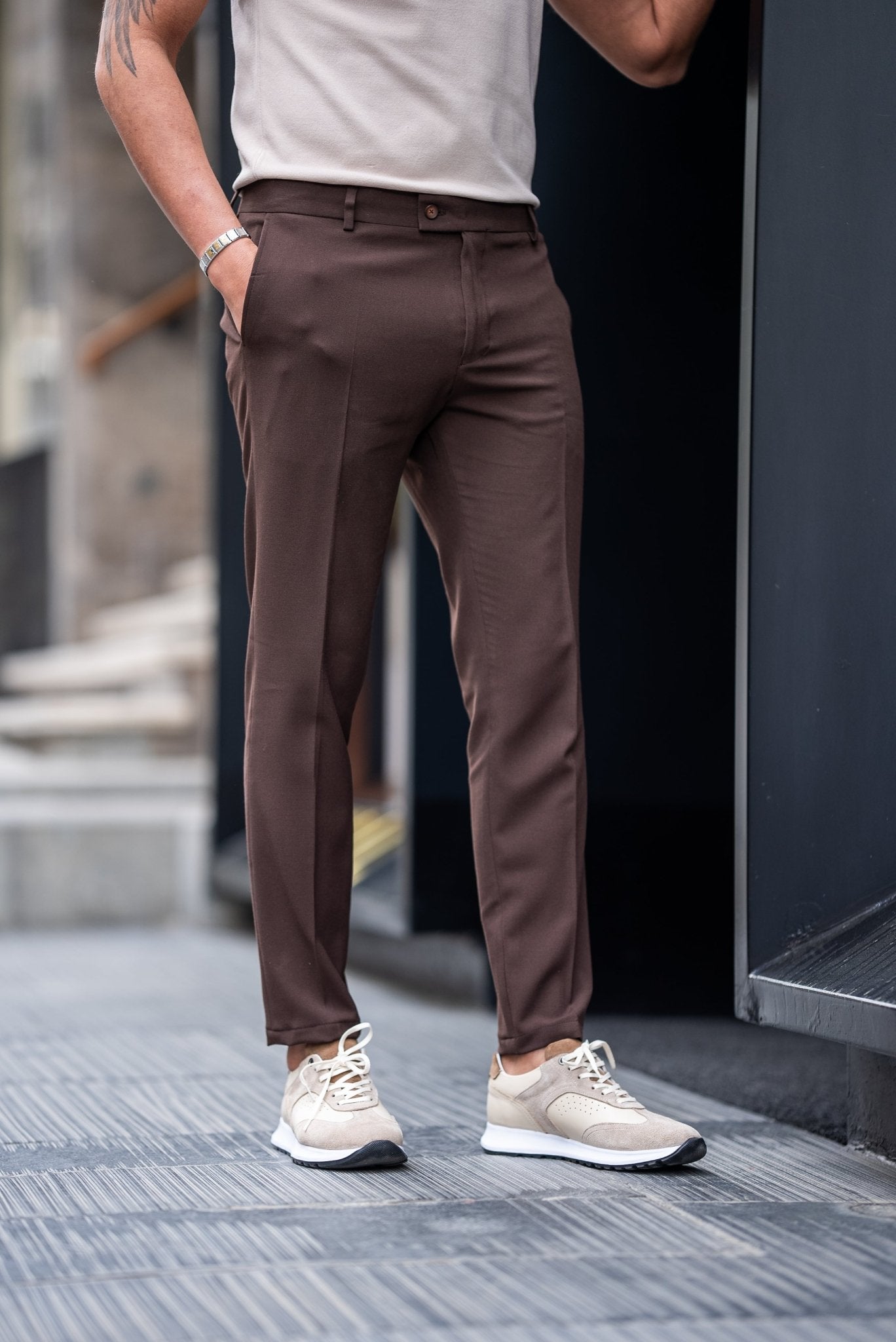 Men’s Brown Slim Fit Stretch Lycra Casual Trousers - SUITHARBOR