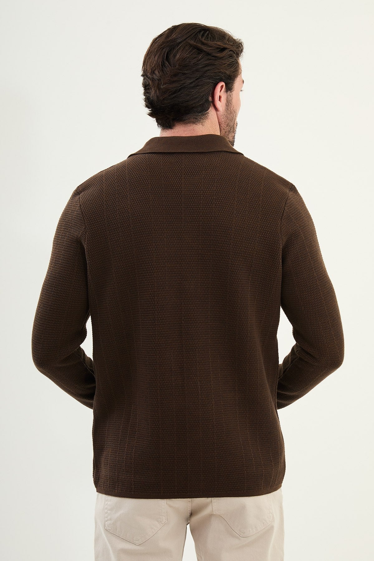 Men’s Brown Textured Button - Up Knit Cardigan - SUITHARBOR